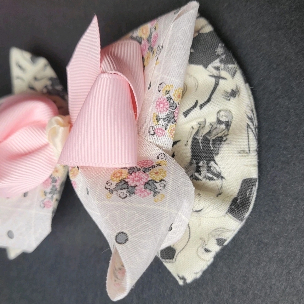 Hair Bow 5" Nightmare Before Christmas Pink Whimsigoth Ribbon Fabric Clip Floral - Picture 9 of 12